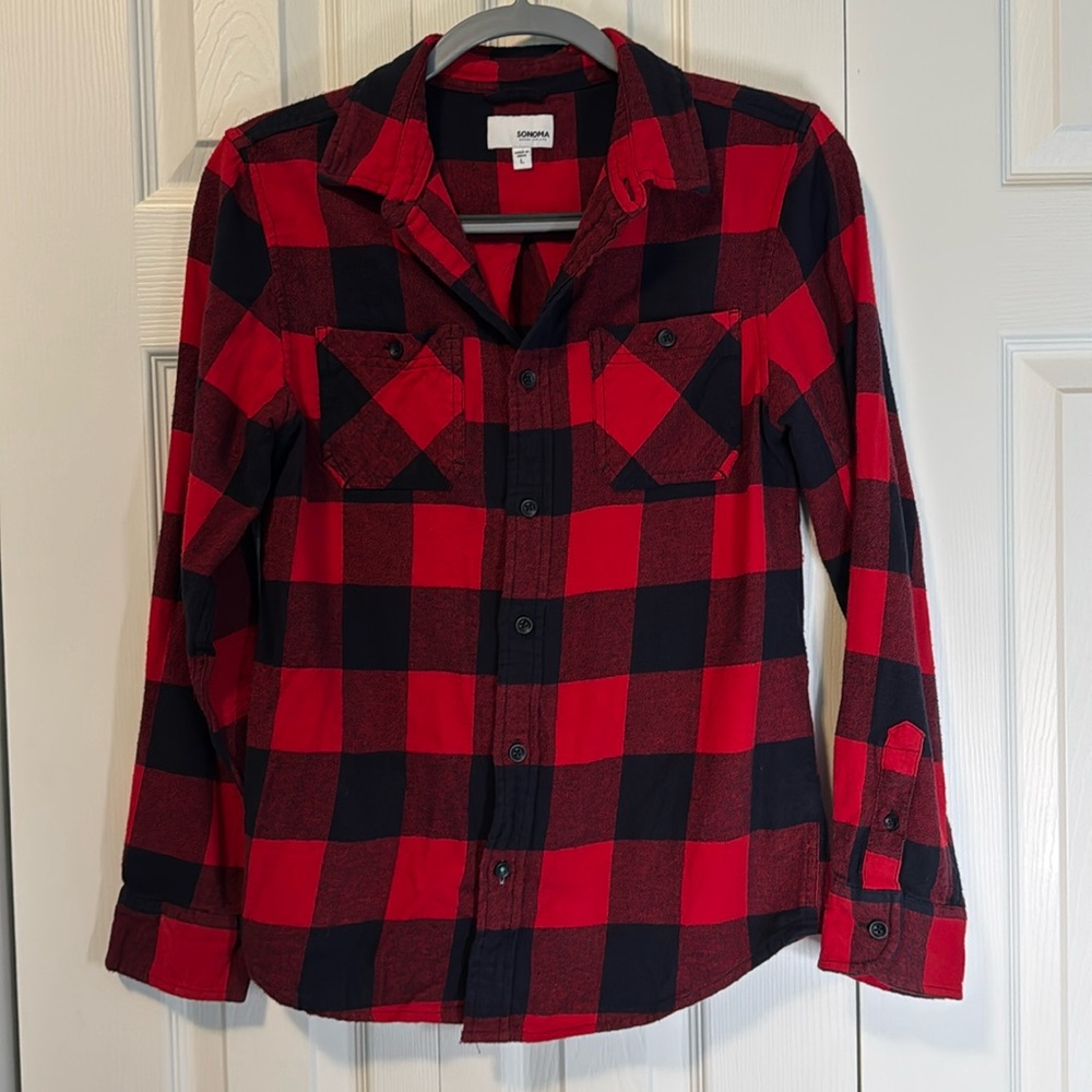 Sonoma Goods for Life Red Buffalo Check Button Down Shirt 14/16